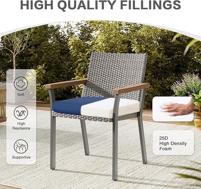 BPS 21x21 Inch Deep Seat Outdoor Cushion, Navy Blue Fade-Resistant and Water-Resistant Patio Chair Cushion for Wicker Chairs, Sofas, Love Seats