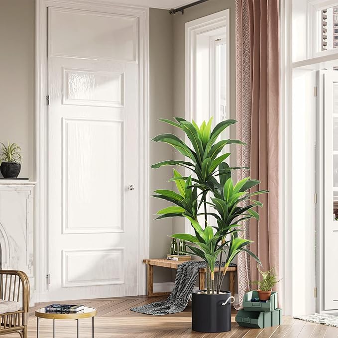 VIAGDO Dracaena Silk Plant Artificial 4ft Faux House Plants Evergreen Dracaena Marginata Fake Yucca Palm Trees in Pot Realistic Dragon Tree for Living Room Home Office Decor Indoor Outdoor