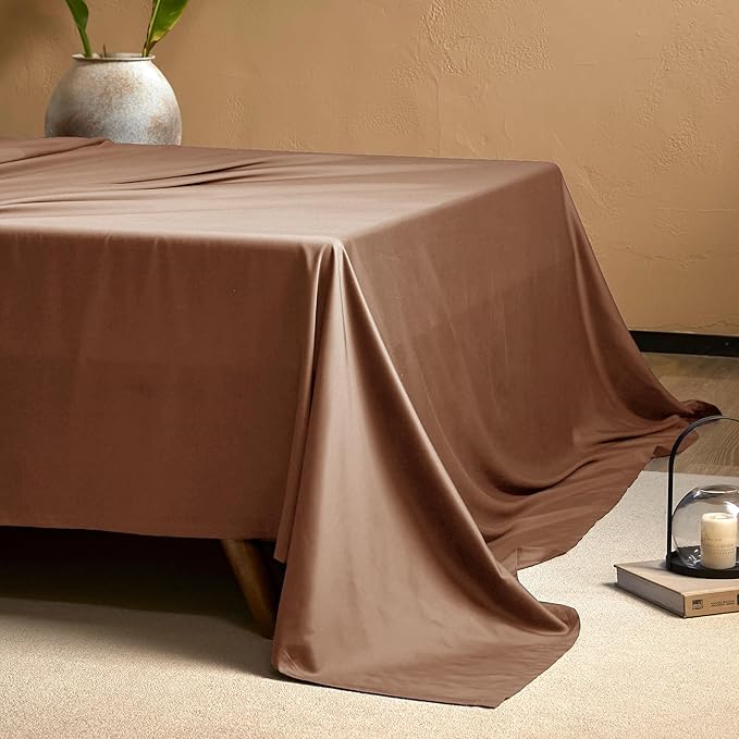 EVERLY Queen Sheets Set,Luxuriously 400 Thread Count Organic Viscose Derived from Bamboo Bed Sheet,Cooling Sheets for Queen Size 4 Piece Deep Pockets Bedding Sheets &Pillowcases-Brick Red