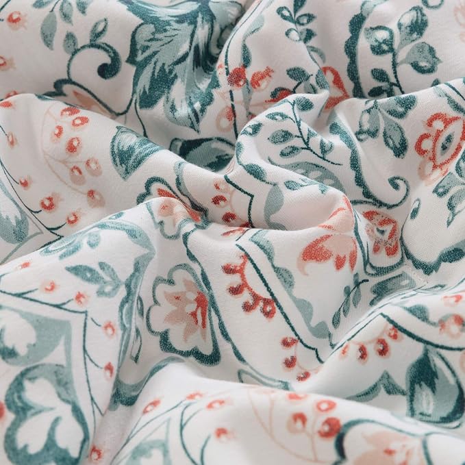 CLOTHKNOW Green White Queen Comforter Set Floral Botanical Bedding Comforter Sets Boho Comforter Pumpkin Comforter Queen