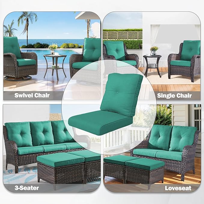 Patio Cushions for Outdoor Furniture - 22×24 Inches High Back and Deep Seating Outdoor Cushion for Patio Chairs Sofa Couch Loveseat Water Resistant(Malachite Green/2 Set/Button)