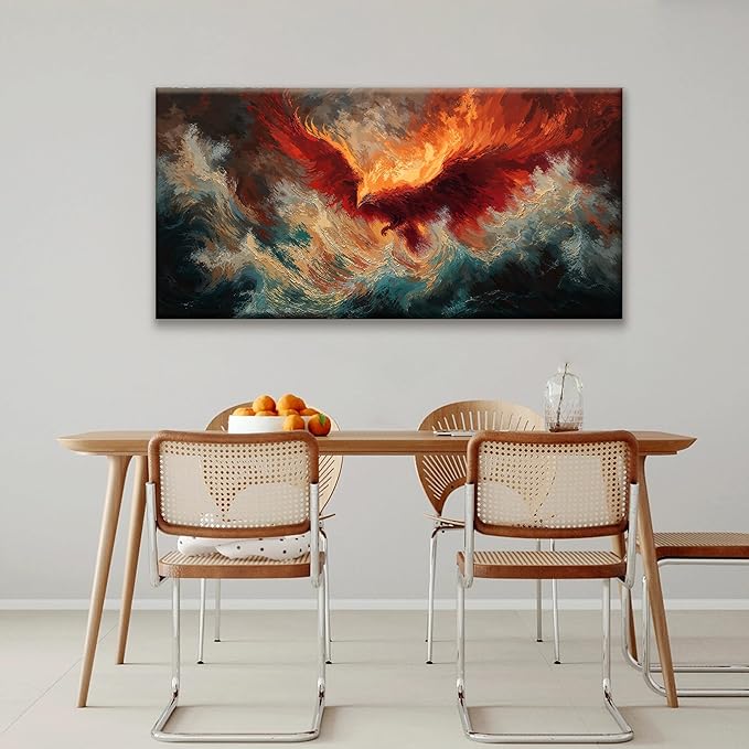 Abstract Wall Art Decor Red Retro Fire Phoenix Art Prints Abstract Artwork Decor Modern Wall Art For Living Room Bedroom Kitchen Office Canvas Prints 24x48 Inch