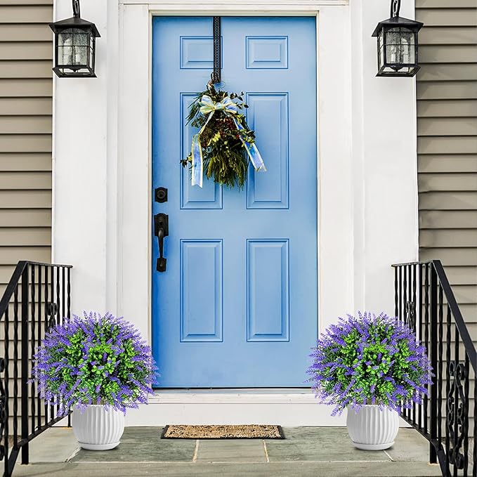 20" Artificial Lavender Boxwood Topiary Ball Trees for Outdoors with Ground Spike,Set of 2 UV Resistant Artificial Shrub Bushes,Artificial Plants,Fake Plants for Front Porch ,Garden,Yard,Patio Décor