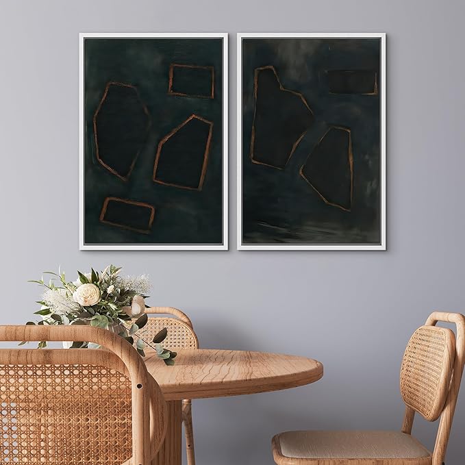 SIGNWIN Framed Wall Art Print Set Dark Geometric Abstract Modern Minimalist Shapes Illustrations Modern Art Rustic Relax/Calm Multicolor for Living Room, Bedroom, Office - 24"x36"x2 WHITE