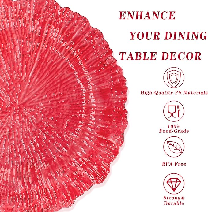 U-QE 60PCS Clear and Red Plastic Plates - Reef Plastic Plates Disposable&Reusable - Clear Red Plates Including 30 Plastic Dinner Plates 10" & 30 Plastic Dessert Plates 7" Perfect for Party & Wedding