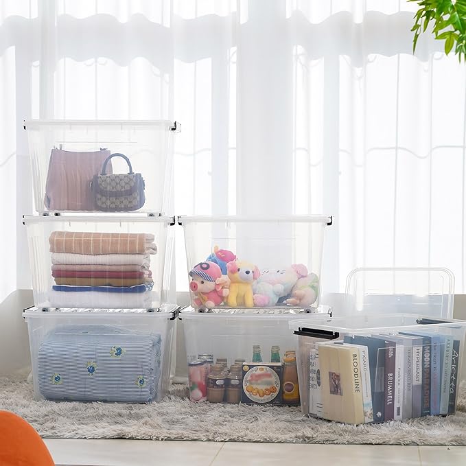 Citylife 82 QT Clear Plastic Storage Bins with Lids Stackable and Nestable Storage Boxes with Lids Large Plastic Storage Containers for Garage, Closet, Kitchen, 6 Packs