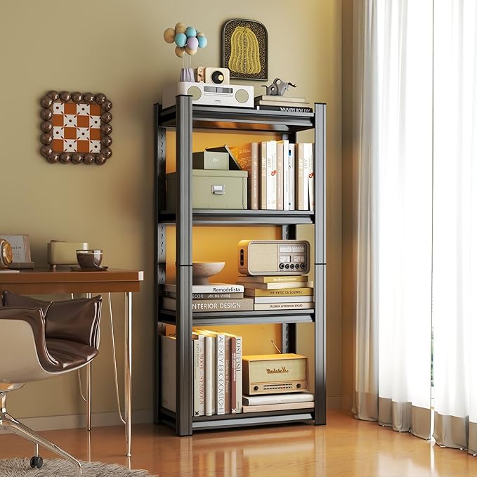 Tall Bookshelf with Open Shelves, Metal Office Book Shelf, Adjustable Organizer Bookcase, Standing Storage Organizer Shelf for Living Room (4 Tier 35.4" W*13.8" D*63" H)