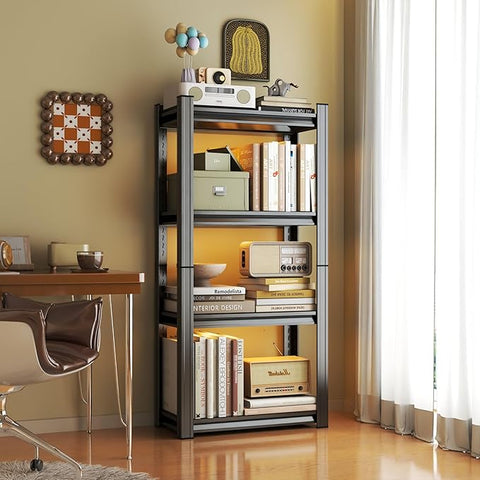 Tall Bookshelf with Open Shelves, Metal Office Book Shelf, Adjustable Organizer Bookcase, Standing Storage Organizer Shelf for Living Room (4 Tier 35.4" W*13.8" D*63" H)