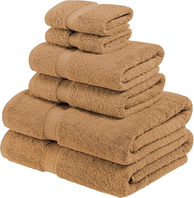 BLUENILEMILLS Premium Towel Collection, Egyptian Cotton Towels for Shower and Bathroom Assorted 6-Piece Towel Set, 30" x 55", 20" x 30", 13" x 13", Rust by Blue Nile Mills