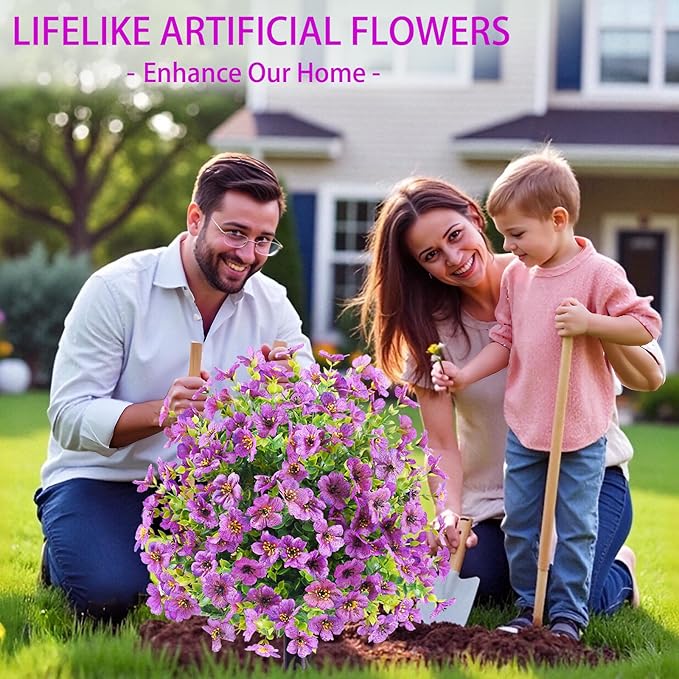 Faux Flowers for Outdoor Planters, 2Pcs Purple Lifelike Topiary Ball Tree with Ground Spike, Daisy Eucalyptus Artificial Flowers for Front Porch Decor