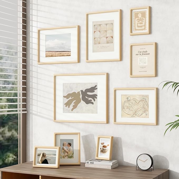 11x14 Picture Frame, USA-Sourced Natural Maple Wood Photo Frame with Tempered Glass, Handcrafted Rounded Corner 11 x 14 Wooden Frame Matted to 8x10 Photos, Wall or Tabletop Display