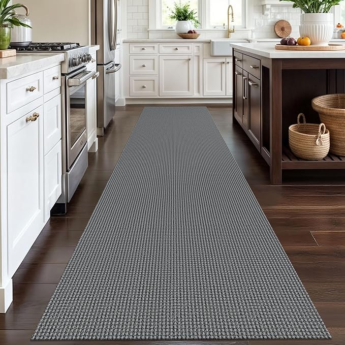 IOHOUZE Washable Runner Rug 3x12 Non Slip Rubber Backed Extra Long Hallway Runner Entryway Runner Indoor, Kitchen Rugs Woven Cotton Floor Carpet for Hall Entrance Stair, Dark Grey