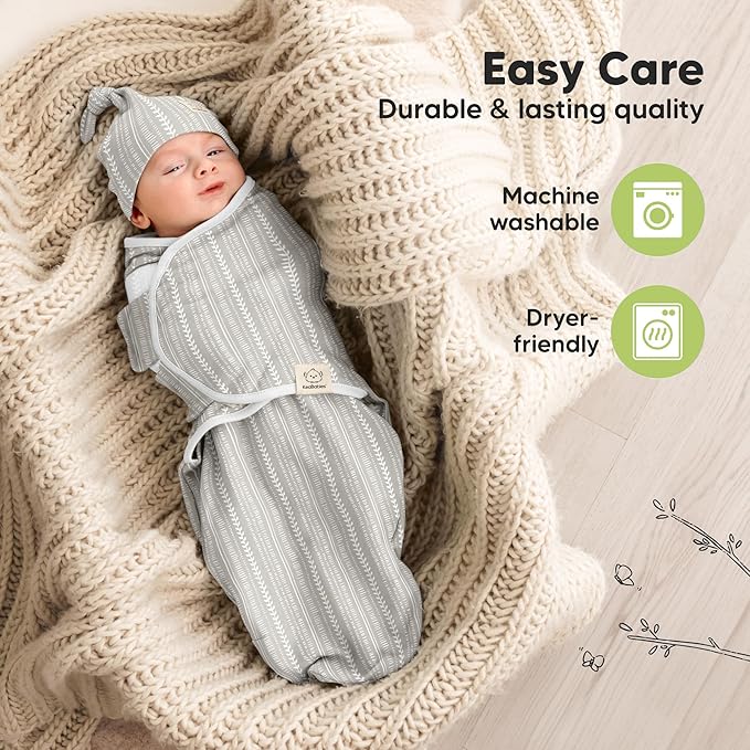 KeaBabies 3-Pack Swaddles for Newborns, Girls, Boys with Hats - Organic Soft Baby Sleep Sacks, Breathable Baby Swaddle 3-6 Months Beanies Set, Premie Infant Sleep Sack 0-3 Months (Prairie)