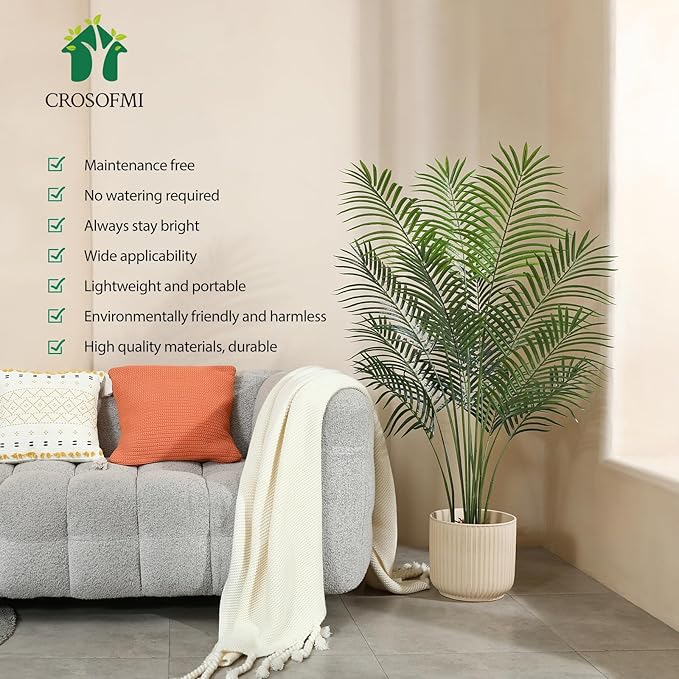 Artificial Palm Tree 5Ft Faux Dypsis Lutescens-Tall Fake Plants with Adjustable Branches,No Maintenance,Tropical Palm Tree for Indoor Decor - Ideal for Living Room,Office,Commercial Spaces,2pcs