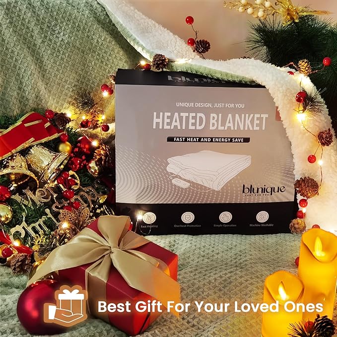 Heated Blanket Electric Blanket King Waffle, 90x100 Inches Dual Controllers Sherpa Fleece Fast Heating Blanket 6 Heating Levels & 10 Hours Auto Off ETL Certification, Sage King