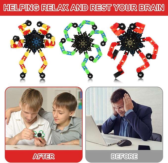 40 Pack Funny Sensory Fidget Toy Transformable Chain Robot Finger Toy DIY Deformation Robot Mechanical Spinners Stress Relief Autistic Gifts for Adult Teen Prize Stuffer Party Favor (Classic)