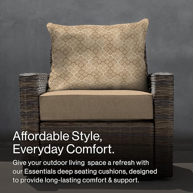 Honeycomb Outdoor Essentials Deep Seat, 24 x 24, Courtyard Geo Almond Chair Cushion for Patio Furniture