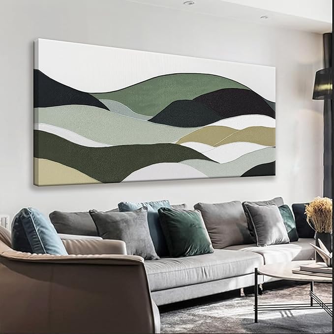 TAIJXAGSG Abstract Wall Art For Living Room Modern Canvas Art Wall Decor Green Wall Art Bedroom Office Decor Abstract White Wall Art Painting Ready To Hang Wall Irregular Shapes Pictures 24 × 48 In