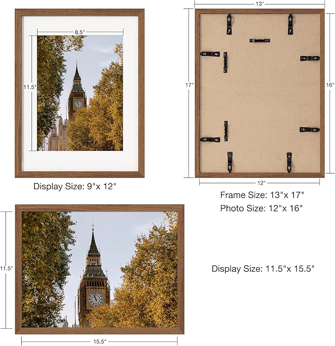 Axeman 12x16 Picture Frame with Mat for 8.5x11, Solid Oak Wood Frame with Tempered Real Glass, Wooden Certificate Document Frame for Wall with Wall Hook Included, Set of 2, Walnut