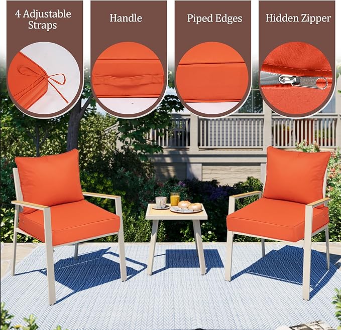 Waterproof Outdoor Chair Cushion Set of 4, 24x24x5 IN Deep Seat Patio Cushions with Fade Resistant Removable Cover,Outdoor Cushions for Patio Furniture with Ties&Handle for Chair Sofa Couch,Orange