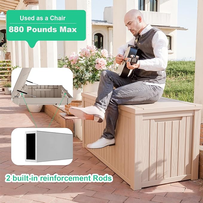 180 Gallon Large Deck Box,Resin Outdoor Storage Box with Lockable for Patio Furniture, Garden Tools Waterproof Outside Storage Box, (Grey)