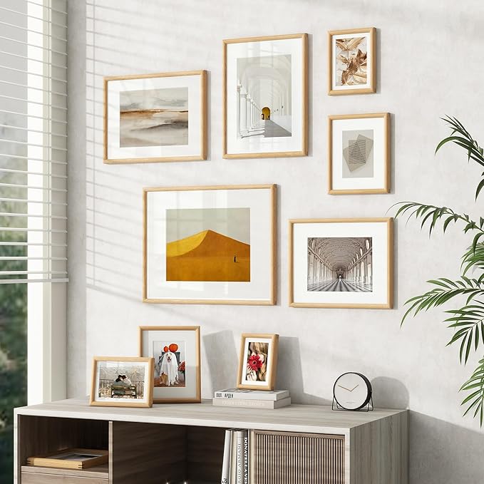 11x14 Picture Frame with 8x10 Mat, USA-Sourced Natural Oak Wood Photo Collage Frame with HD Tempered Glass, Double Mortise and Tenon Strips, Wall Display Horizontally and Vertically, 1 Pack