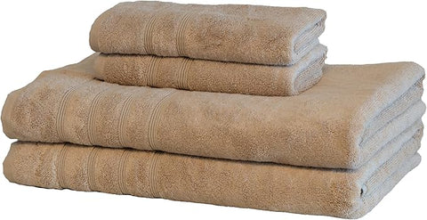 Mosobam Luxury Turkish 4pc XL Towel Set 35X70 16X30 Light Taupe Oversize 700 GSM Bamboo Viscose & Aegean Turkish Combed Cotton