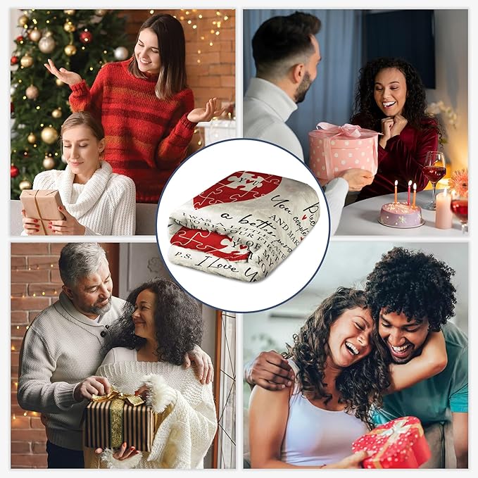 GEEMBI Gifts for Him Her Husband Wife - Missing Piece Soft Fleece Throw Blankets 60x80 in - Anniversary Birthday Gifts for Men Women Boyfriend Girlfriend Couple