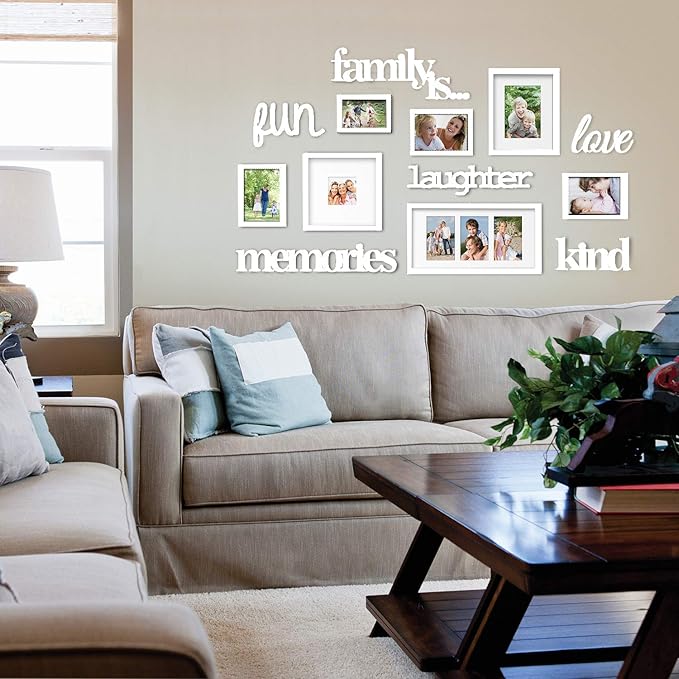 J.M.Deco 13 Pack Photo Frame, 9 Slots Reunion Family Memory Picture Frame Selfie 3D Design Gallery Collage Wall Hanging for 6x4 Photo, 5x7 Photo, 4x4 Photo, White