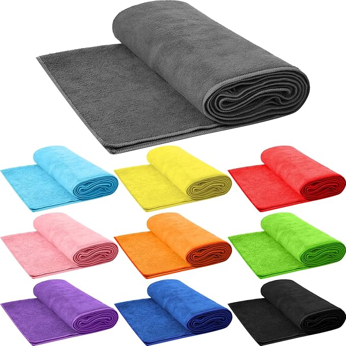 Breling 10 Pcs Hot Yoga Towels Bulk Non Slip Microfiber Anti Slip Absorbent Multicolor Wicking Pilates Yoga Mat Towel for Women Men Pilates, 27" x 72" (Classic)