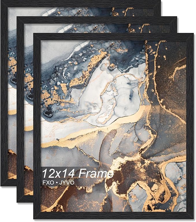 Engineered Wood 12x14 Picture Frame Set of 3, Black Frame for 12 x 14 Inch Picture Poster Photo, Light Weight 12 by 14 Frame with Wood-grain for Wall - 3 Pack/Black/12 x14