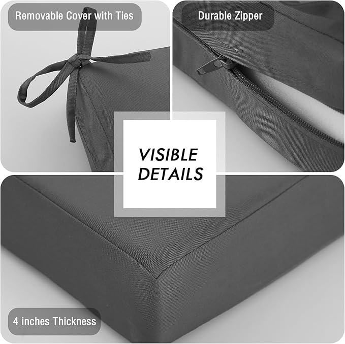 idee-home Outdoor Cushions for Patio Furniture, Outdoor Seat Cushion, Waterproof Hampton Bay Deep Seat Replacement Couch Chair Cushions for Garden Lawn Backyard Deck, 28.5 x 28.5 Dark Grey