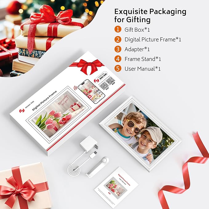 Frameo 10.1" Digital Picture Frame, Smart WiFi Digital Photo Frame with 1280x800 HD IPS Touch Screen 32GB Memory Auto-Rotate Wall Mounted, Share Photos/Videos from Phone Anywhere(White)