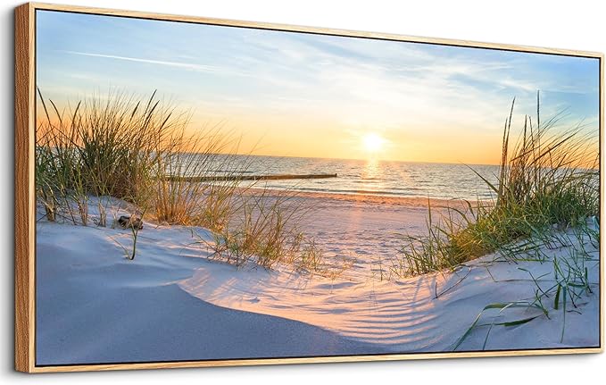 MHARTK66 Canvas Prints Wall Art For Living Room Modern Wall Decorations For Office Large Wood Framed Wall Decor For Bedroom Blue Ocean Canvas Pictures Sea Beach Landscape Wall Painting Artworks