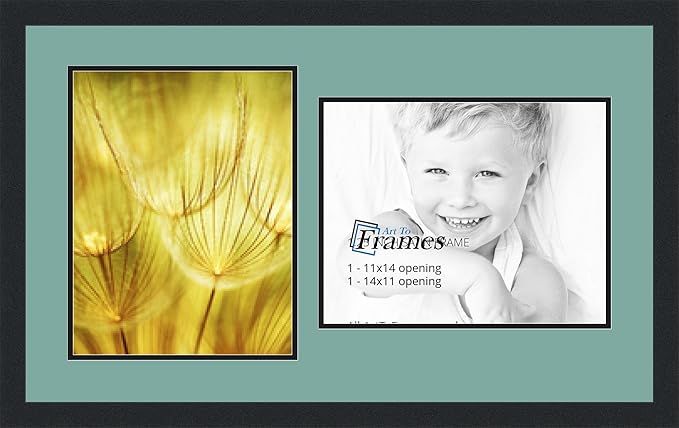 ArtToFrames Collage Photo Frame Double Mat with 2 - 11x14 Openings and Satin Black Frame