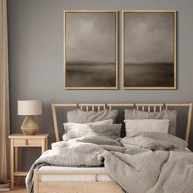 MUDECOR Framed Canvas Print Wall Art Abstract Brown and Taupe Modern Minimalist Misty Landscape Illustrations Modern Art Decorative Bohemian for Living Room, Bedroom, Office - 24"x36"x2 Natural