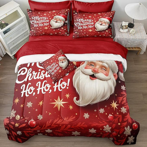 Santa Claus Comforter King Red Snowflake Bedding Set Leaf Stars Merry Christmas Bedroom Decor Happy Holiday Boys Girls Xmas Bed in A Bag