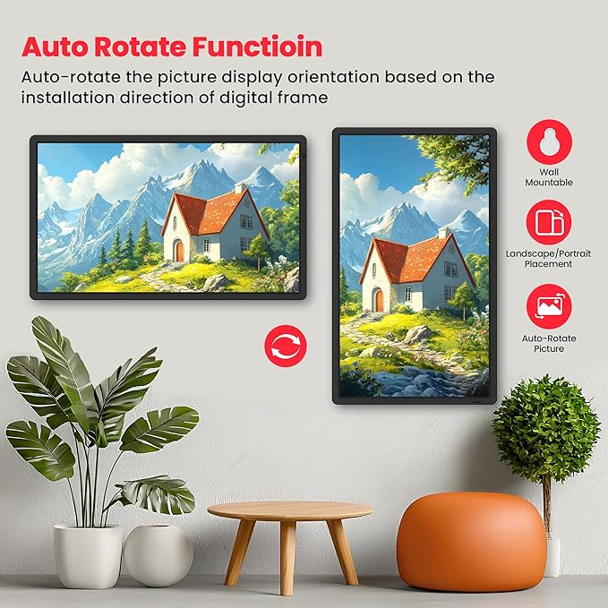 Frameo 32" Extra Large Digital Picture Frame, Smart WiFi Photo Frame with 1920x1080 FHD IPS Touch Screen 64GB Memory, Support Wall Mounted Auto-Rotate USB&SD Card, Share Photos/Videos Instantly
