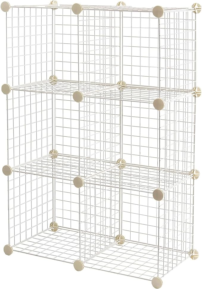 Amazon Basics 6 Cube Wire Grid Stackable Storage Shelves, 12.6 x 26 x 38 inches, White