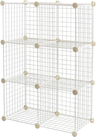 Amazon Basics 6 Cube Wire Grid Stackable Storage Shelves, 12.6 x 26 x 38 inches, White