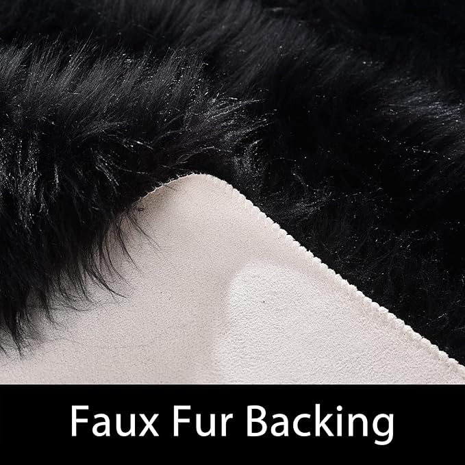 Latepis Black Faux Sheepskin 2x4 Shag Rug for Bedroom Fluffy Faux Fur Rug Non-Slip Throw Rugs for Living Room Fuzzy Rugs for Dorm Pet Mats Luxury Home Décor