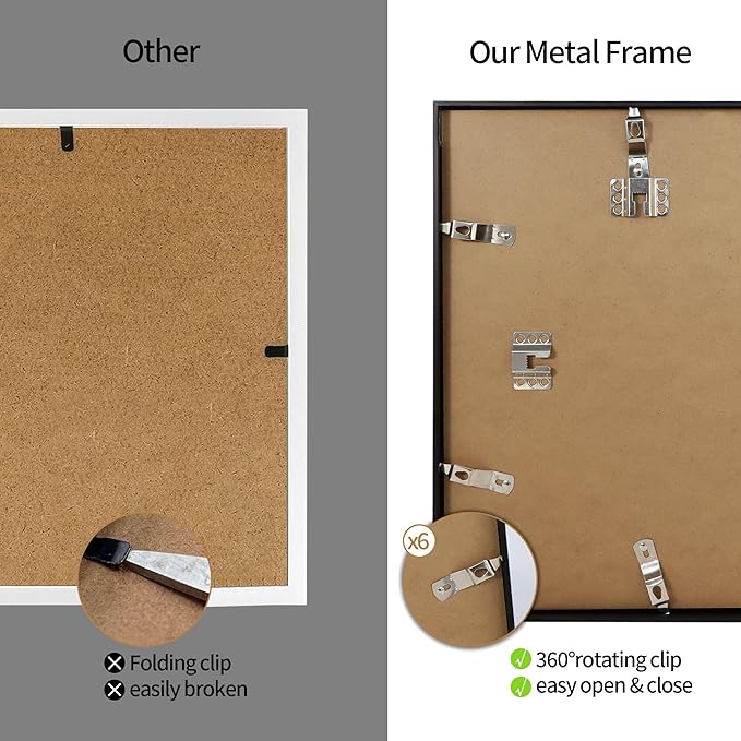 11x14 Metal Picture Frame Set of 2, 11 x 14 Aluminum Photo Frames with 8x10 Mat - Sawtooth Hangers, Spring Clips for Wall Mounting Horizontal and Vertical(Black)