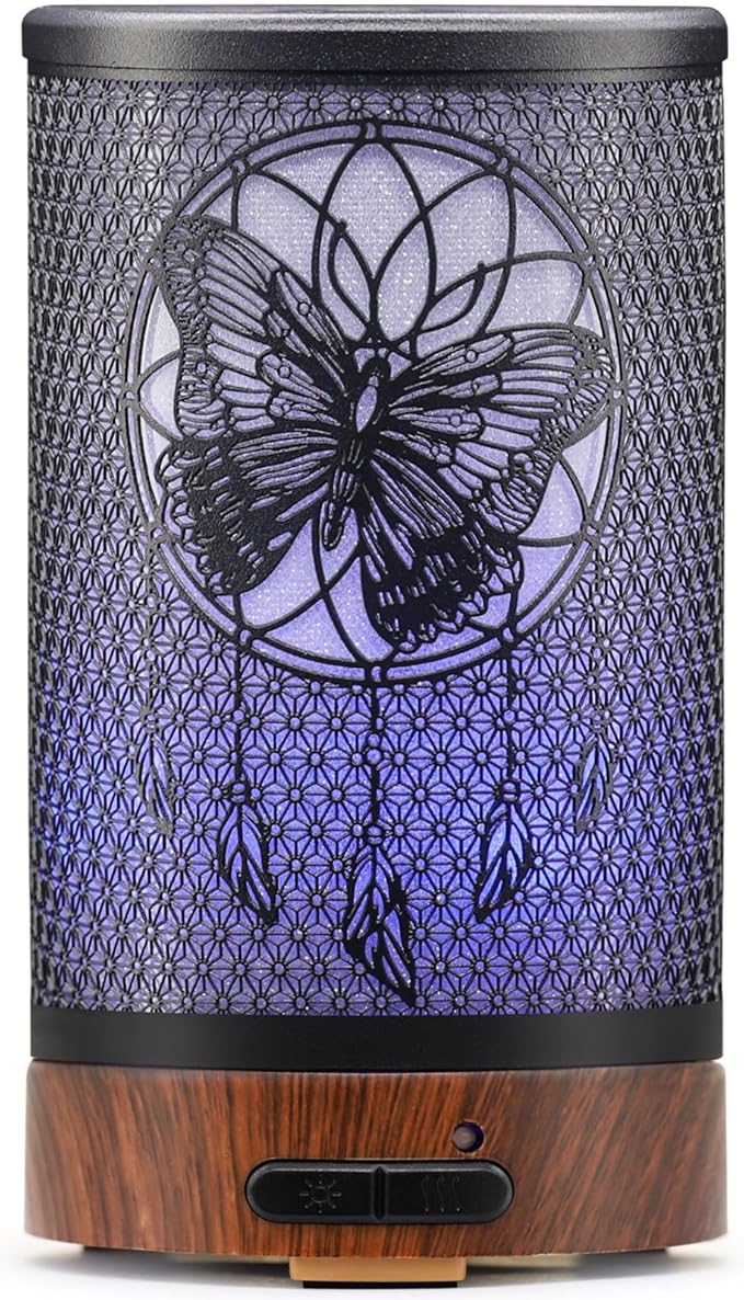 Essential Oil Diffuser - Multifunction Aromatherapy Diffuser 7 LED Color Changing Light 100ML Metal Diffuser Easy to Clean Suitable for Home,Office(Butterfly)