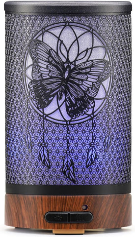 Essential Oil Diffuser - Multifunction Aromatherapy Diffuser 7 LED Color Changing Light 100ML Metal Diffuser Easy to Clean Suitable for Home,Office(Butterfly)