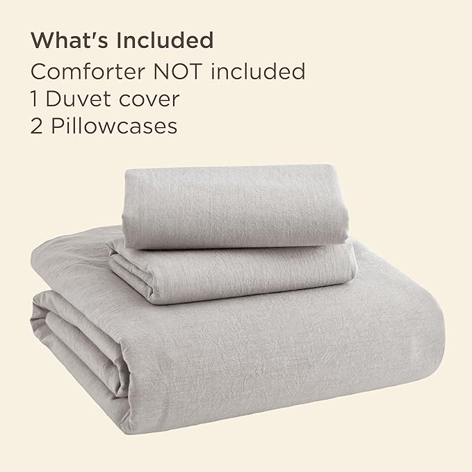 Bedsure 100% Stone Washed Cotton Duvet Cover King - Stone Color Minimalist Cotton Duvet Cover Linen Like for All Seasons - GentleSoft™ Plain Simple Bedding, 3 Pieces (King, 104"x90")