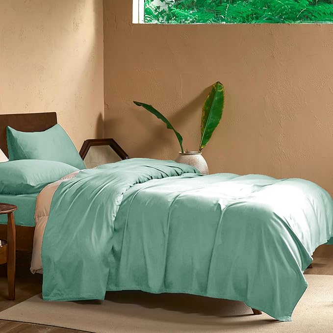 EVERLY King Sheets Set,Luxuriously 400 Thread Count Organic Viscose Derived from Bamboo Bed Sheet,Cooling Sheets for King Size 4 Piece Deep Pockets Bedding Sheets &Pillowcases-Water Green