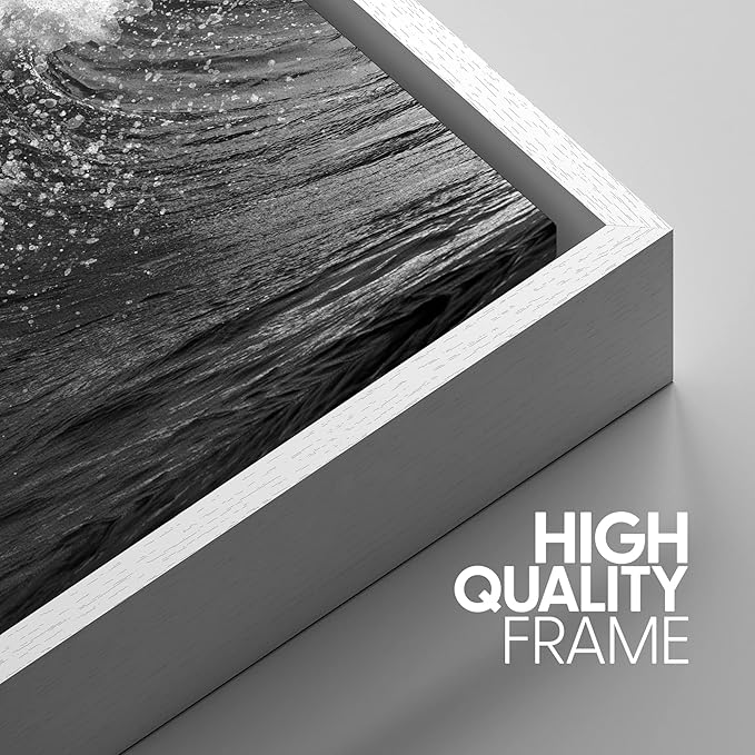SIGNWIN 3 Piece Framed Canvas Wall Art Black and White Ocean Waves Nature Wilderness Illustrations Abstract Traditional Relax/Calm Home Artwork Decoration for Living Room,Bedroom - 16"x24"x3 White
