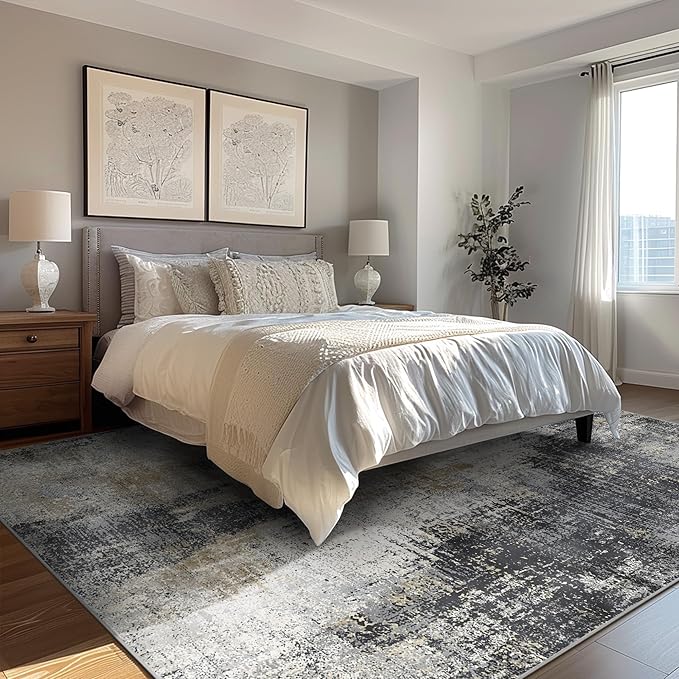 GENIMO Washable Area Rugs for Living Room Bedroom, 8x10 Modern Abstract Non Slip Rug, Low Pile Soft Contemporary Indoor Floor Carpet Cover for Dining Room Kitchen, Livid