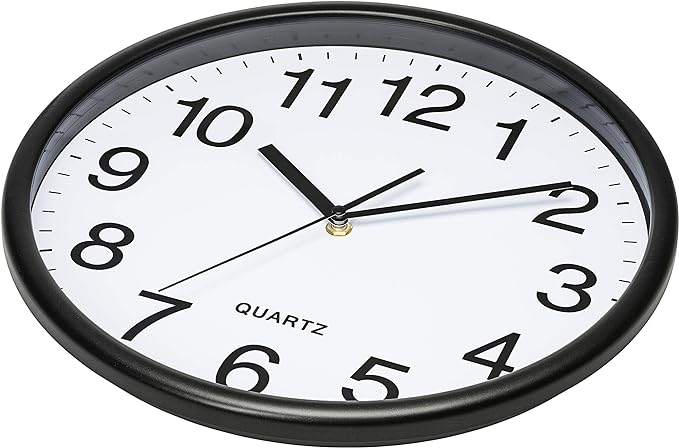 Bernhard Products Black Wall Clock, Large 13-Inch Silent Non Ticking Quartz Battery Operated Round Easy to Read Classroom/Home/School/Office Clock