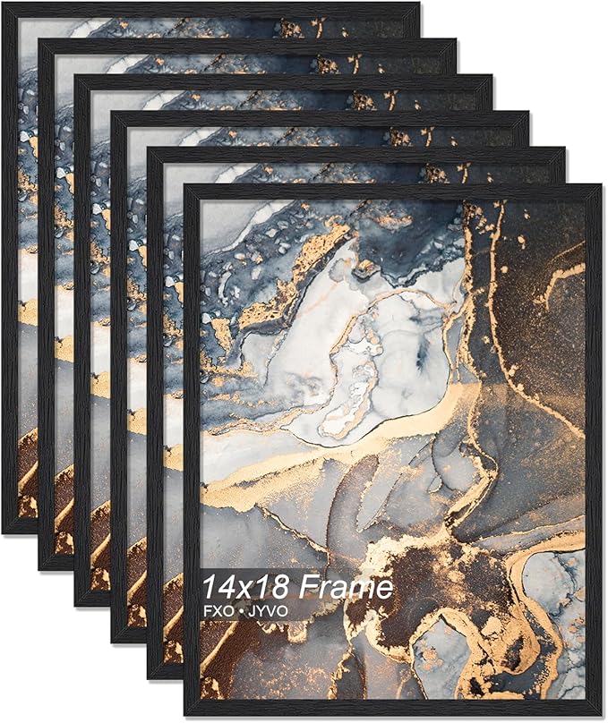Engineered Wood 14x18 Picture Frame Set of 6, Black Frame for 14 x 18 Inch Picture Poster Photo, Light Weight 14 by 18 Frame with Wood-grain for Wall - 6 Pack/Black/14 x18
